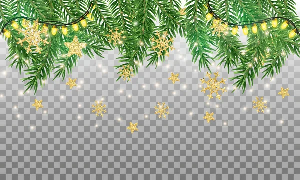 Újévi Háttér Ünnepi Illusztráció Karácsonyi Fenyőágakkal Csillogó Csillagokkal Hópelyhekkel Fényekkel — Stock Fotó