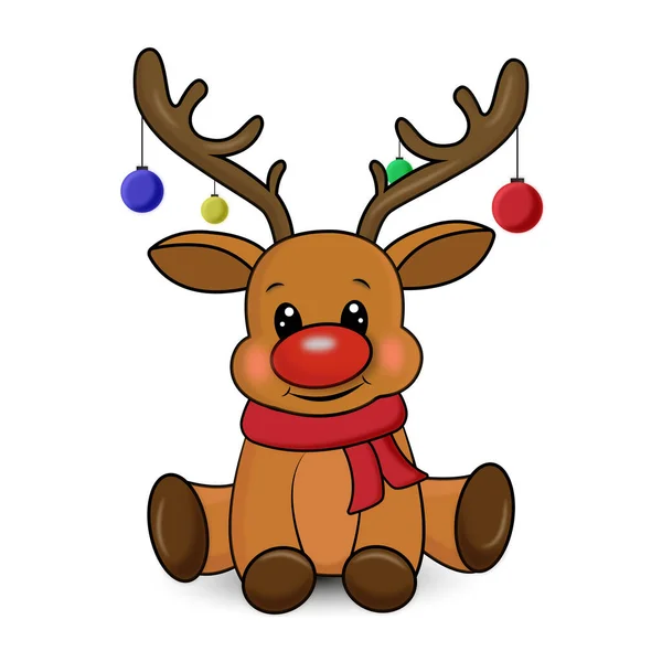 Feliz Natal Com Lindo Cervo Kawaii Desenhado à Mão Usando Lenço