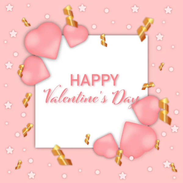 Glückwunschkarte Zum Valentinstag Mit Konfetti Herzen Formen Luftballons — Stockvektor