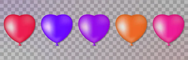 Globos Corazón Coloridos Realistas Aislados Sobre Fondo Transparente Globos Para — Vector de stock