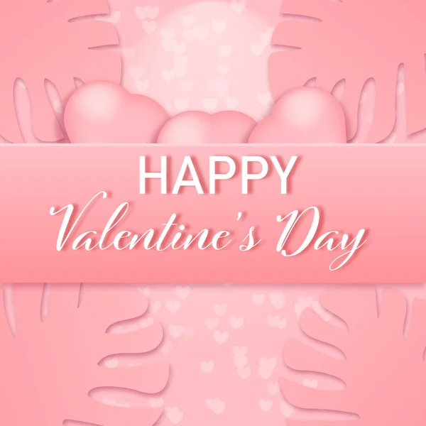 Glückliche Valentinstag Grußkarte Design Mit Herzförmigen Ballon Und Papier Geschnitten — Stockvektor