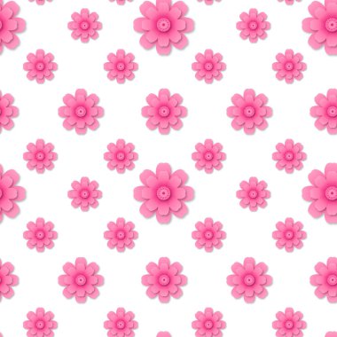 Modern, pürüzsüz desenli pembe 3D çiçekli kağıt kesim stili. Çiçekli, yaratıcı duvar kâğıdı.