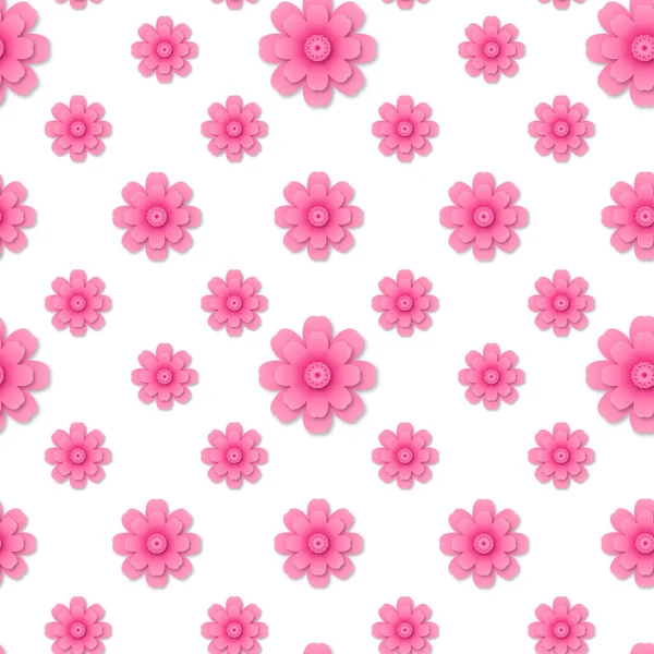 Moderní Bezešvý Vzor Růžovými Květy Papírovém Střihu Květinová Módní Kreativní — Stockový vektor