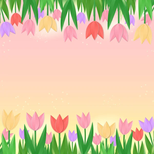 Paper Cut Flowers Tulips Background Vector Illustration Surface Design Background — Stock Vector