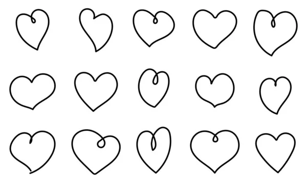 Sada Ručně Kreslených Srdcí Čáry Ikony Módní Styl Čáry Izolováno — Stockový vektor