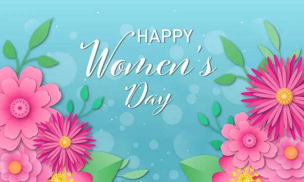 Marzo Tarjeta Felicitación Floral Sobre Fondo Azul Día Internacional Mujer — Archivo Imágenes Vectoriales