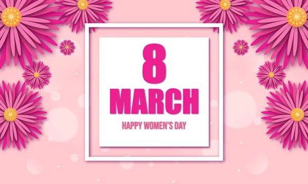 Banner För Internationella Happy Women Day Med Papperssnittblommor Och Ram — Stock vektor