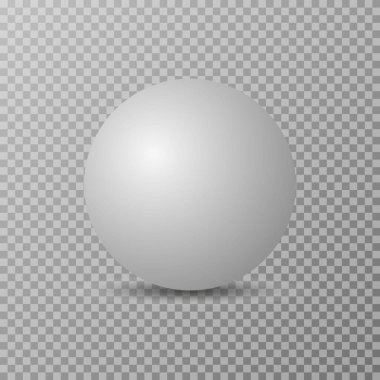 Beyaz yuvarlak küre ya da üç boyutlu top. Bir gölge ile şeffaf bir arkaplanda izole vektör gerçekçi top.