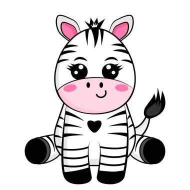 Tatlı çizgi film zebrası. Beyaz arkaplanda vektör illüstrasyonu