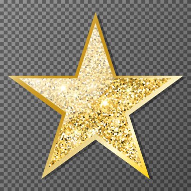 Şeffaf arkaplanda altın parıltı yıldızı. Altın parıltılı lüks tasarım elementi. Yeni yıl dekor elementi. Ramazan tasarım ögesi.