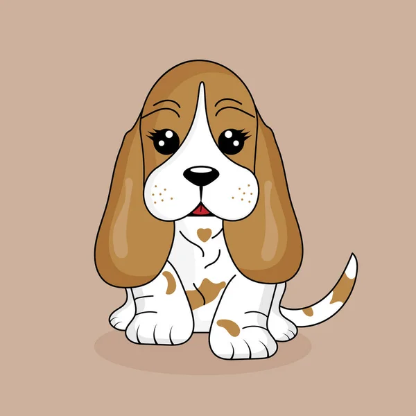 Cute Dog Breed Basset Hound Cartoon Vector Illustration Funny Dog — Stock Vector