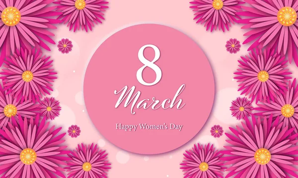 粉红背景的国际妇女节 3月8日假日背景与剪纸框架花 流行的设计模板 — 图库矢量图片