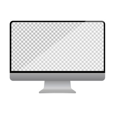 Tasarımınız için boş ekranlı gerçekçi bilgisayar monitörü. Beyaz arkaplanda vektör modeli izole edildi.