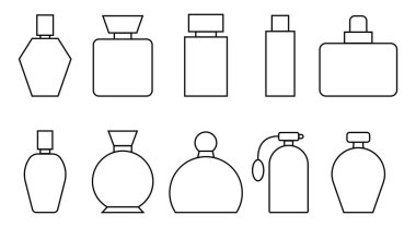 Vektör ana hatları parfüm şişesi simgeleri kümesi