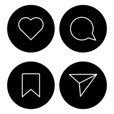 Sosyal medya simgeleri. Instagram gibi, Yorum, Paylaş ve Simgeleri Kaydet. Web Düz Simgeler. Vektör