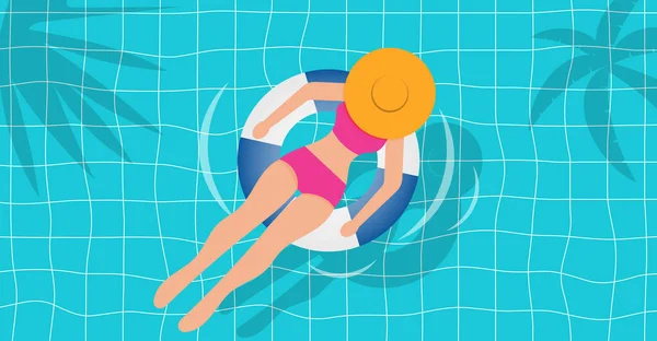 Top View Beautiful Girl Swimming Pool — Stock Vector