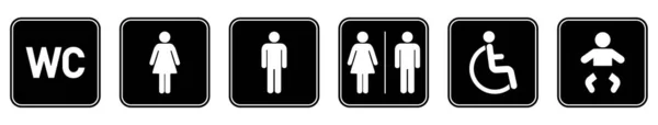 Toilettensymbole Gesetzt Frauen Männer Babys Und Behinderte Menschen Schilder Vektorillustration — Stockvektor