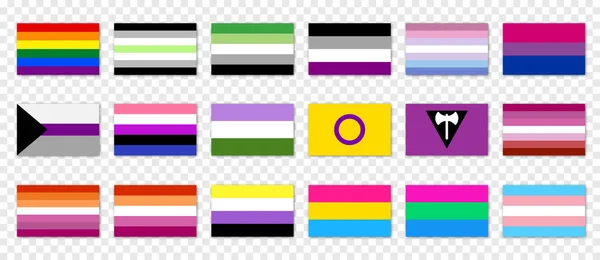 Σετ Σημαιών Σεξουαλικής Ταυτότητας Σημαία Φύλο Sexe Γκέι Τρανσέξουαλ Αμφιφυλόφιλος — Διανυσματικό Αρχείο