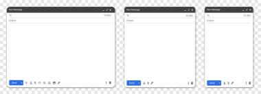 E- posta arayüzü ayarlandı. Geribildirim formu için e- posta düzenleme penceresi. İletişim formu için tarayıcı penceresinin şablonu. Vektör illüstrasyonu şeffaf arkaplanda izole edildi