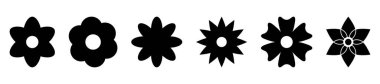 Çiçek simgesi seti. Siyah çiçek simgeleri. Vektör illüstrasyonu beyaz arkaplanda izole edildi