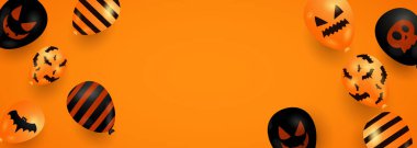 Portakal arka planında Hayalet Balonlar olan Cadılar Bayramı Afişi. Mesajınız için yer olan korkunç hava balonları