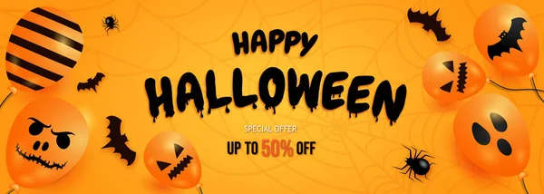 Halloween Sale Promotion Banner Halloween Ghost Balloons — Stockový vektor
