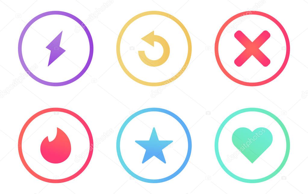 Interface social media. Star, heart, crossed and others. Line art style. Popular social network for dating. Vector illustration