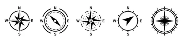 Kompass Icon Gesetzt Linienkunst Der Wind Stieg Vektorillustration — Stockvektor