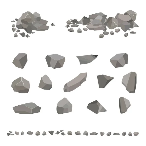 Set Pietre Grigie Granito Diverse Forme Elemento Natura Montagne Rocce — Vettoriale Stock
