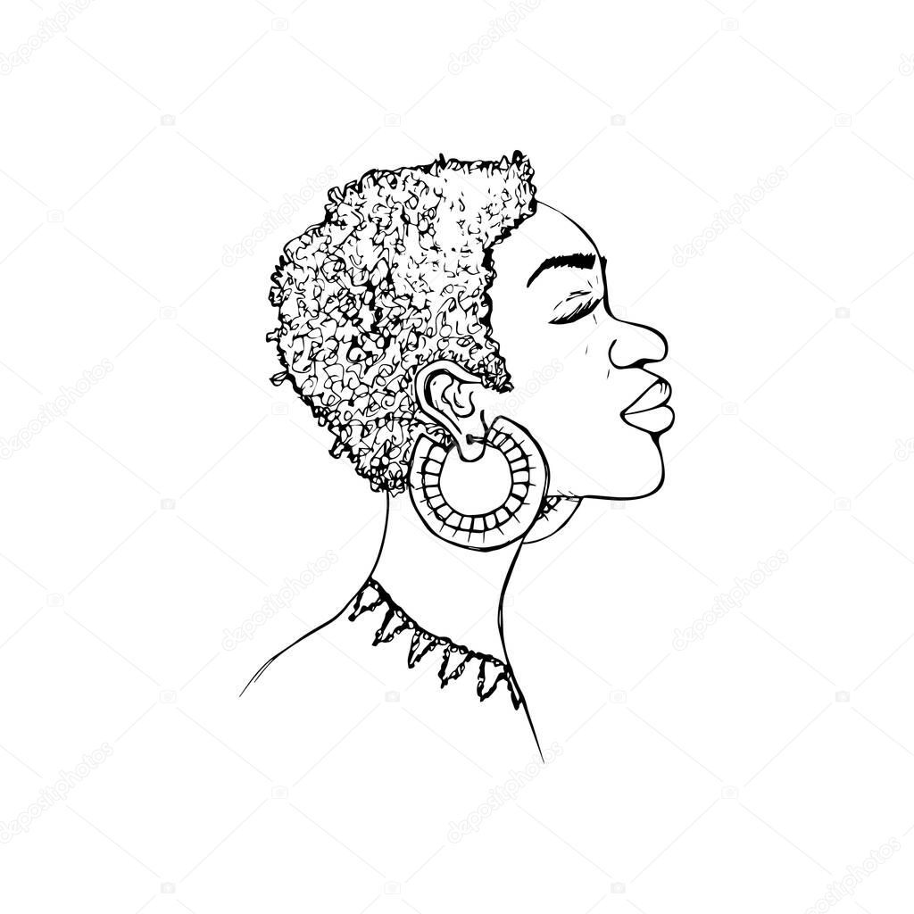 African American Woman, Silhouette Profile in Black