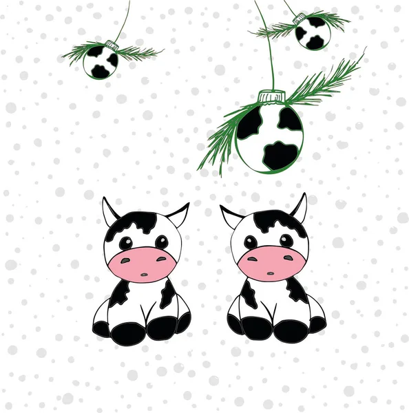 Symbole de l'année, taureau, décore le sapin de Noël. carte postale. avec l'inscription en russe bonne année — Image vectorielle