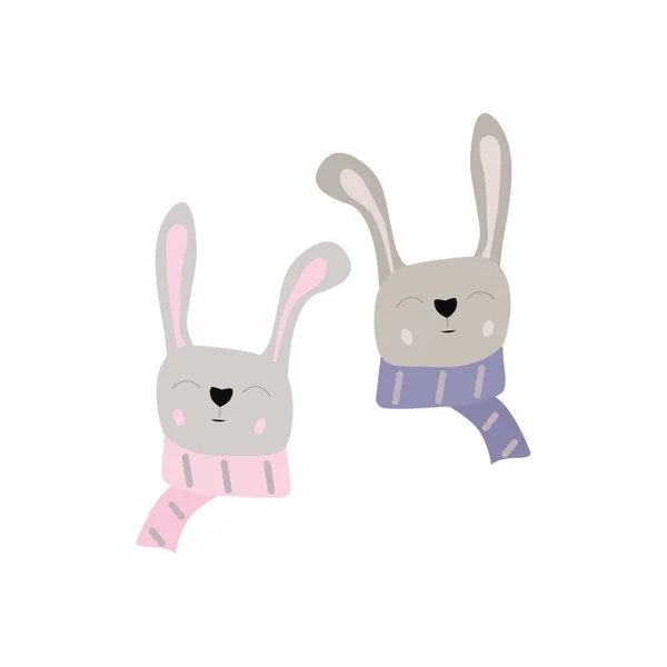 圣诞兔子 可爱的兔子 披着冬季围巾的兔子 病媒图解 — 图库矢量图片