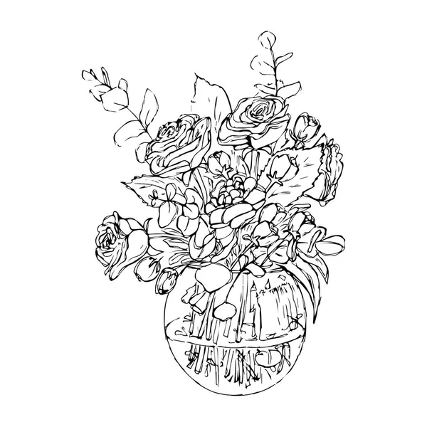 Váza virágokkal a stílus vázlat — Stock Vector