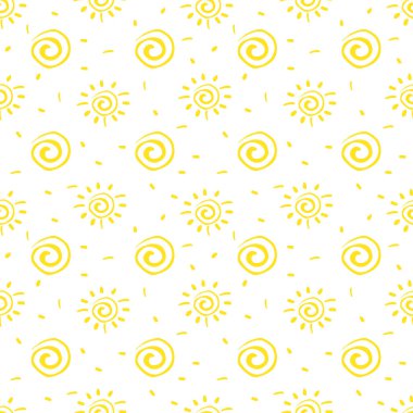 Renkli soyut güneşler. Farklı duygular. Etnik tarzda. Elle çizilmiş vektör pürüzsüz desen. Tekstil baskıları için mükemmel