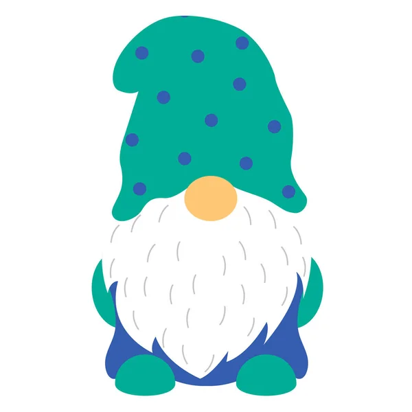 Un gnome de Noël avec une barbe blanche et un bonnet, isolé sur un fond blanc. illustration — Image vectorielle