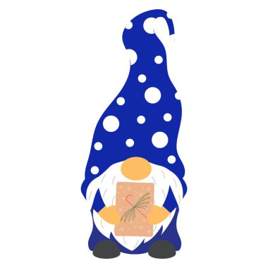 Beyaz sakallı ve beyaz arka planda izole edilmiş bir Noel cücesi. resimleme