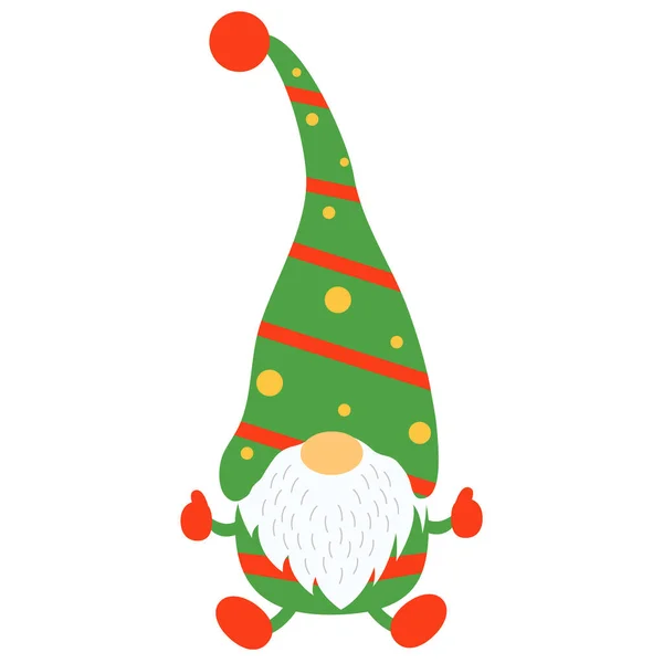 Un gnome de Noël avec une barbe blanche et un bonnet, isolé sur un fond blanc. illustration — Image vectorielle