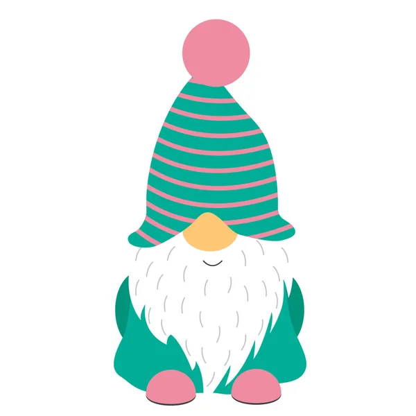 Un gnome de Noël avec une barbe blanche et un bonnet, isolé sur un fond blanc. illustration — Image vectorielle