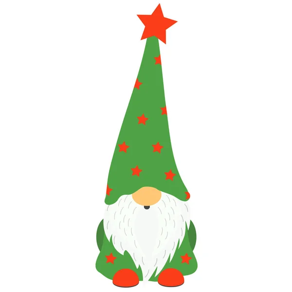 Uno gnomo natalizio con barba bianca e berretto, isolato su fondo bianco. illustrazione — Vettoriale Stock