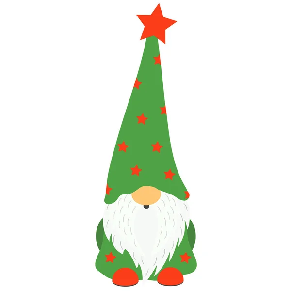 Beyaz sakallı ve beyaz arka planda izole edilmiş bir Noel cücesi. resimleme