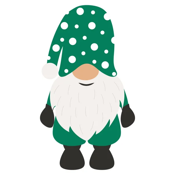 Un gnome de Noël avec une barbe blanche et un bonnet, isolé sur un fond blanc. illustration — Image vectorielle