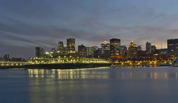 Montreal Downtown Skyline Twilight Blue Hour Foreground Saint Lawrence Laurent — Stock Photo, Image