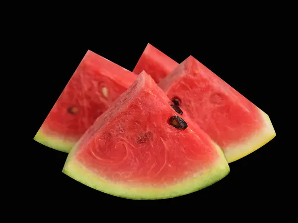 Frische Rote Wassermelonenscheiben Oder Stücke Und Halb Isoliert Mit Clipping — Stockfoto