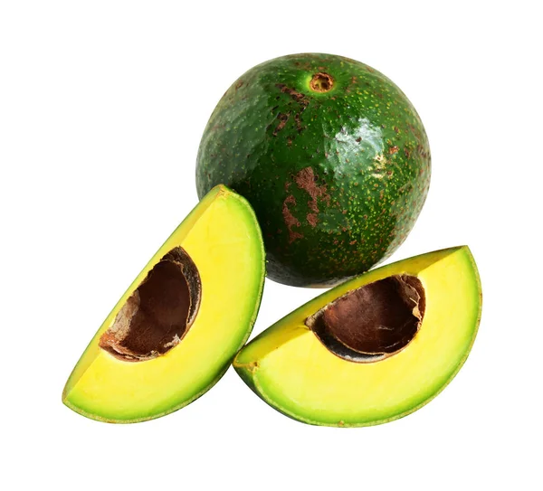 Frutto Avocado Fresco Isolato Con Percorso Ritaglio Metà Fette Pezzi — Foto Stock