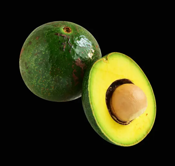 Frutto Avocado Fresco Isolato Con Percorso Ritaglio Metà Fette Pezzi — Foto Stock