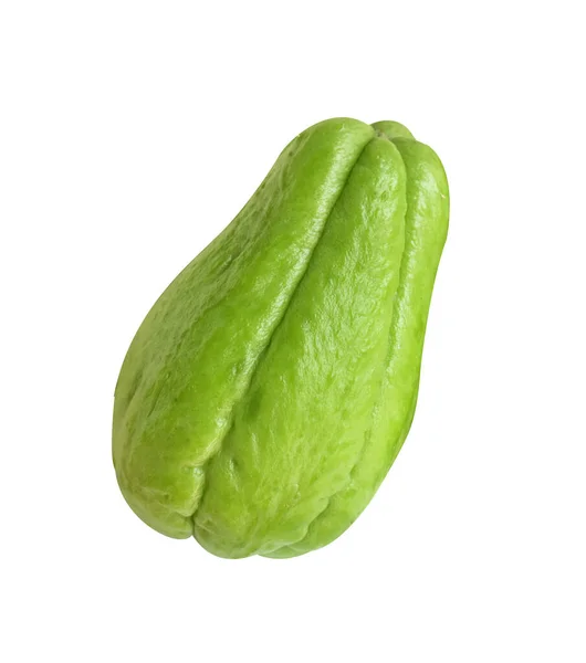 Kırpma yolu ile izole edilmiş taze chayote (Sechium edule), beyaz arka planda gölge yok, sebze ve meyve