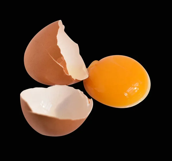Uovo Pollo Reale Metà Uova Rotte Marroni Tuorlo Uovo Con — Foto Stock