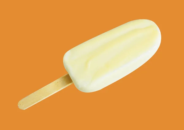 Real milk ice cream isolated with vanilla glaze or covered, clipping path, no shadow in summer background