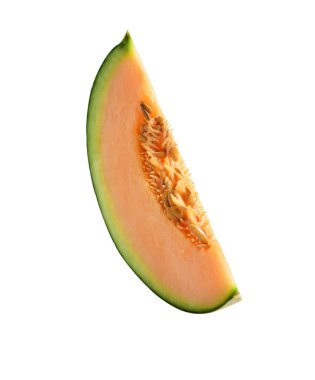 Kesme yolu ile izole edilmiş taze kavun Japon meyvesi, beyaz arka planda gölge yok, dilimle, yarım, parçalar