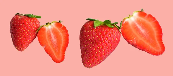 Fresas Aisladas Con Camino Recorte Fondo Blanco Sin Sombra Rodajas — Foto de Stock